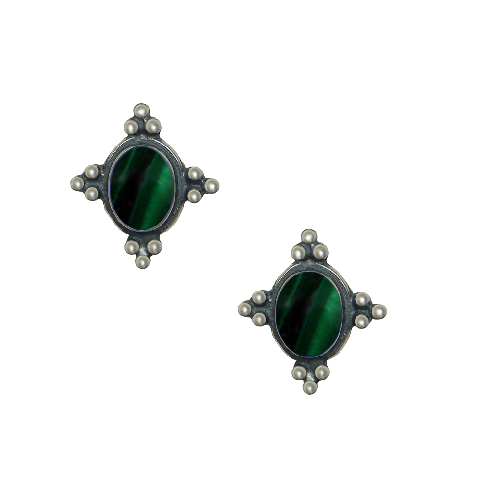 Sterling Silver Small Malachite Post Stud Earrings